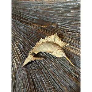 Swordfish Gold Tone Metal Brooch Vintage Costume Jewelry